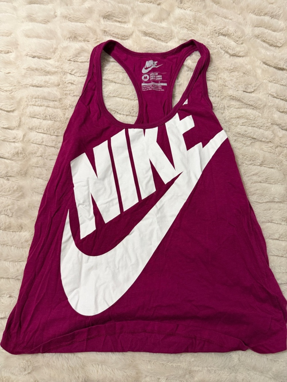 Nike Women's Racerback Tank in Deep Fuchsia with White Logo